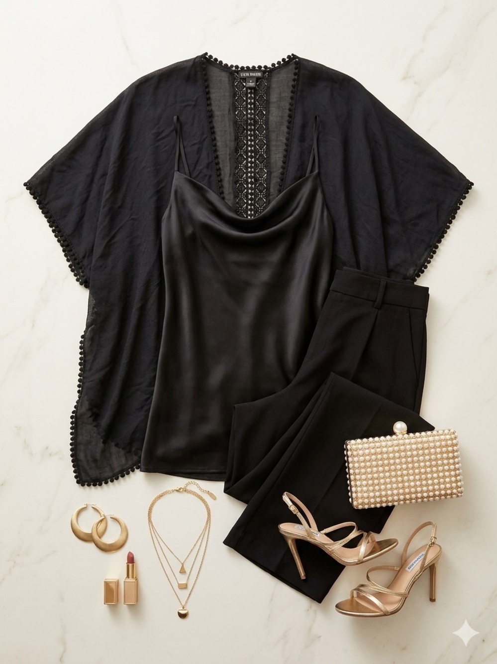 Steve Madden Resortwear Black Kimono Lace Detail Shaw Wrap Cover-Up.
